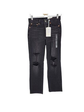 NWT Lucky Brand Zoe High Rise Straight Jeans size 4/27R black distressed